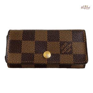 Authentic Louis Vuitton Damier Ebene Coated Canvas Leather 4 Key Holder